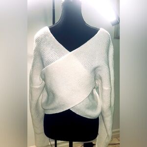 White cross body off-shoulder knit sweater